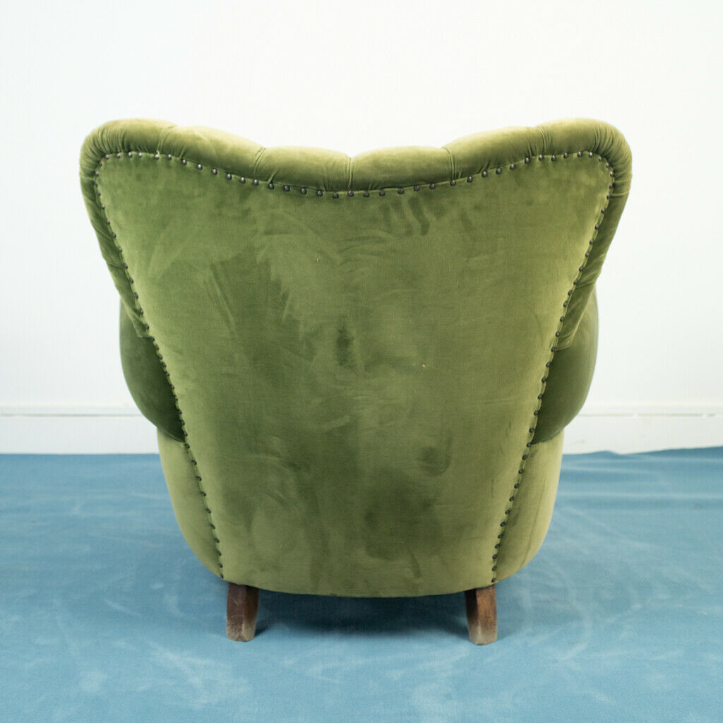 Pair 2 armchairs wood velvet green design 50s vintage modern