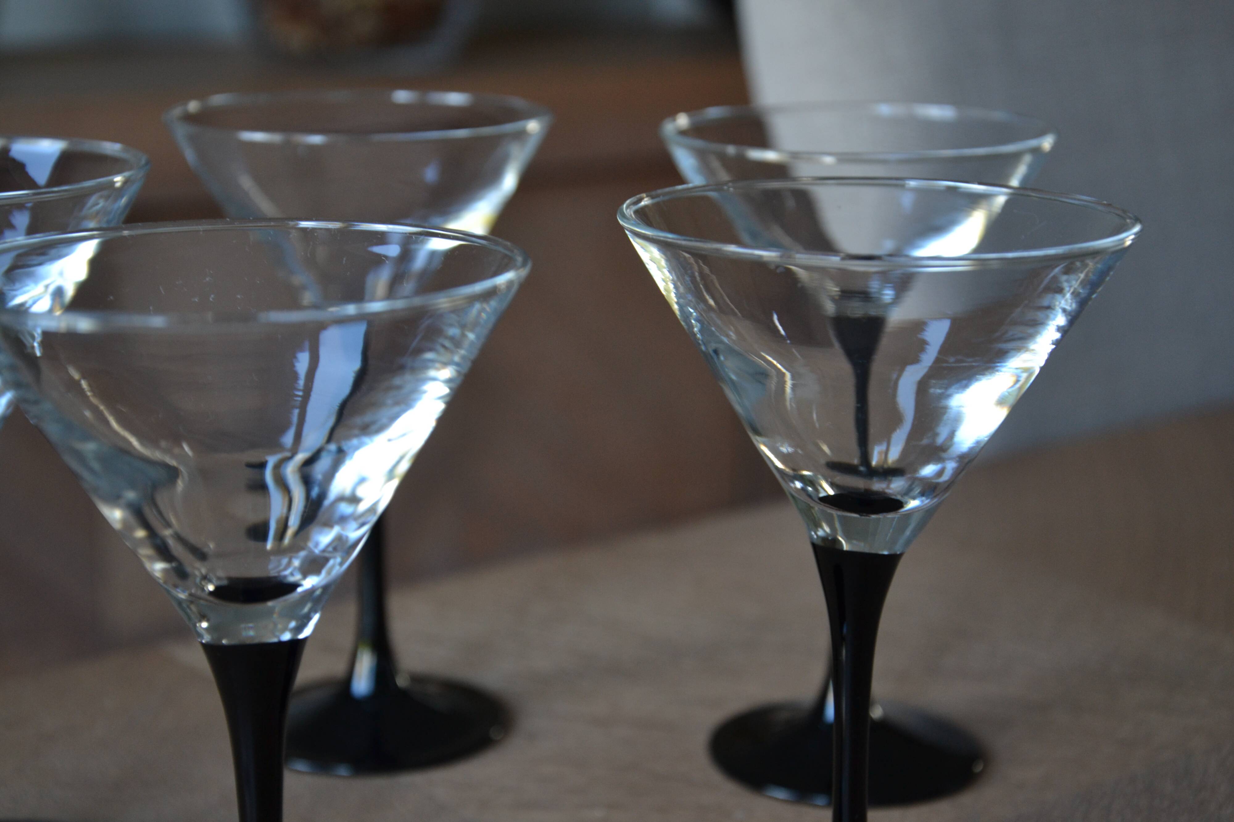 5 Black Stemmed Cocktail Glasses