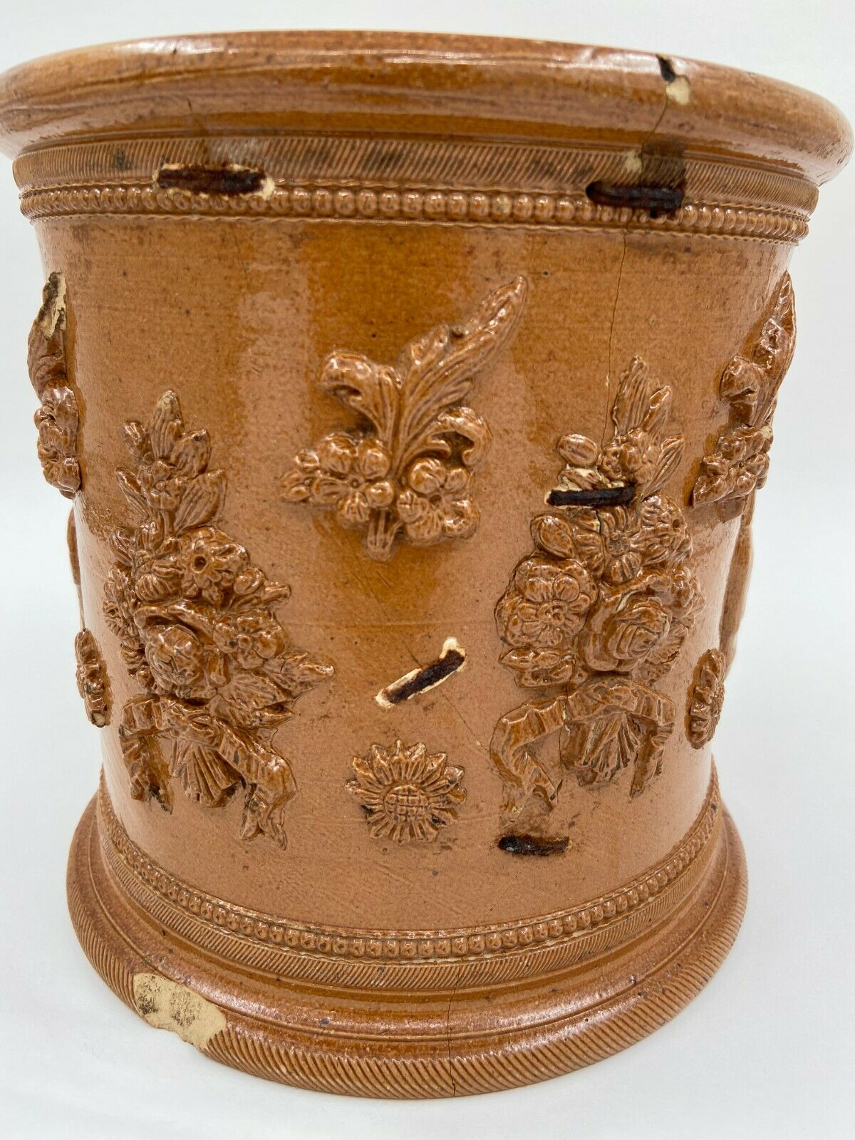 Terracotta tabac pot vernissee XlXeme gb 2 grès de beauvaisis