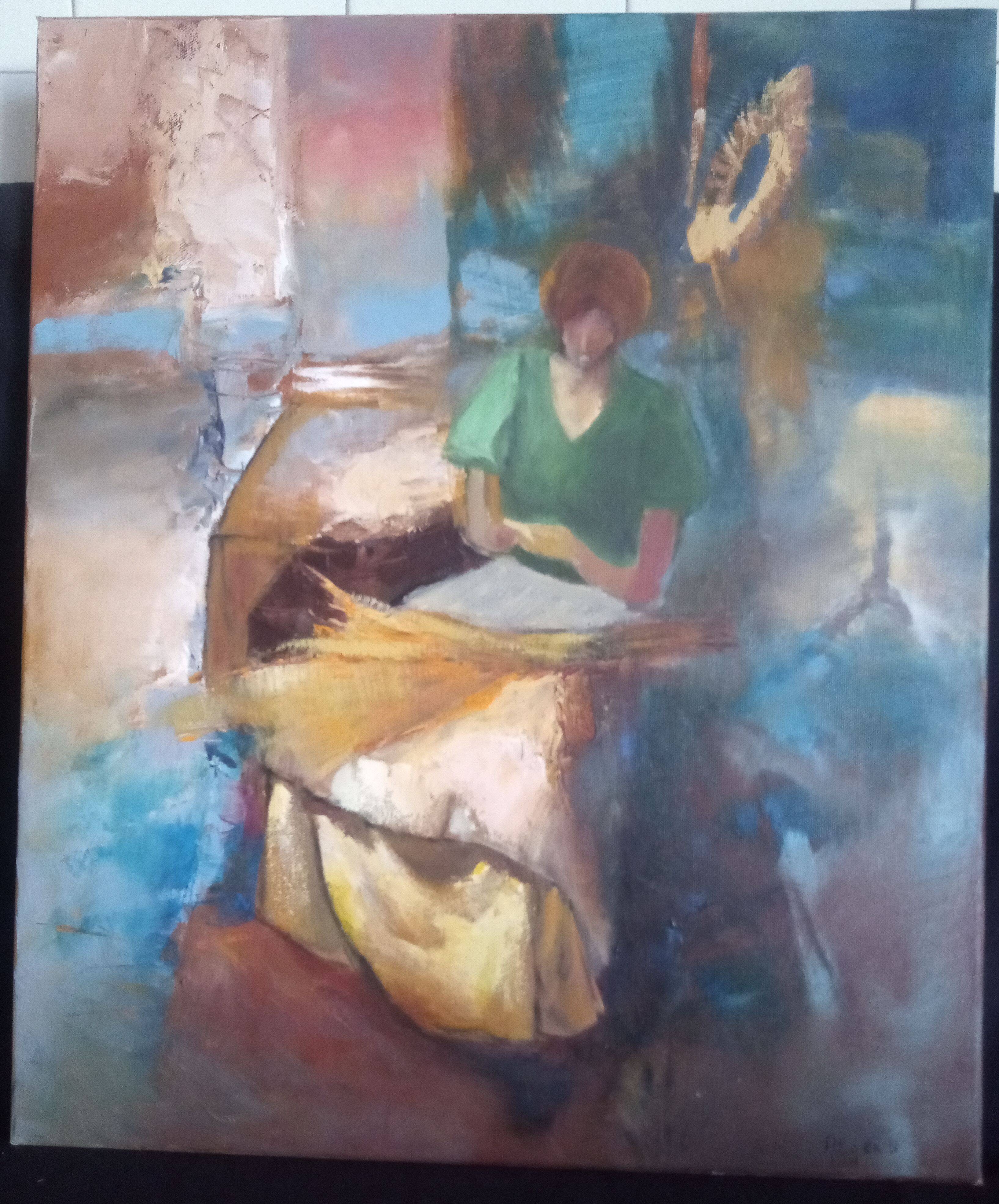 Oil on canvas with woman reading, signed ATGER N