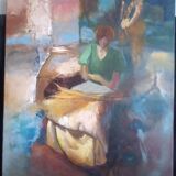 Oil on canvas with woman reading, signed ATGER N