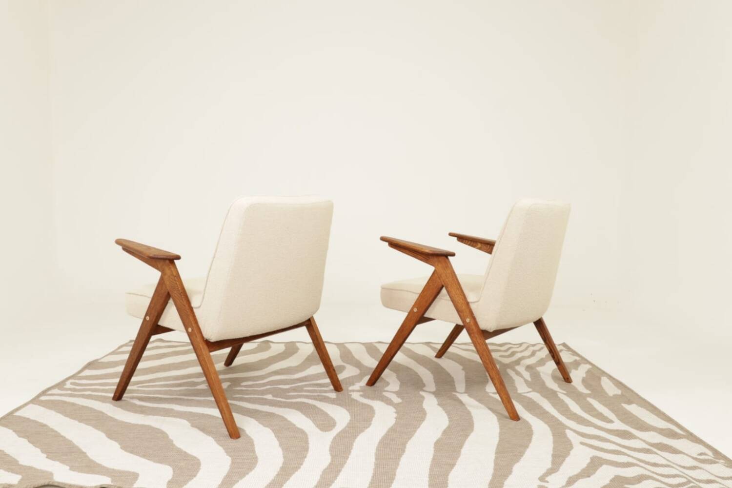 Fauteuils MID century chaise longue vintage en écru lot de 2 fauteuils