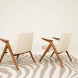 Fauteuils MID century chaise longue vintage en écru lot de 2 fauteuils