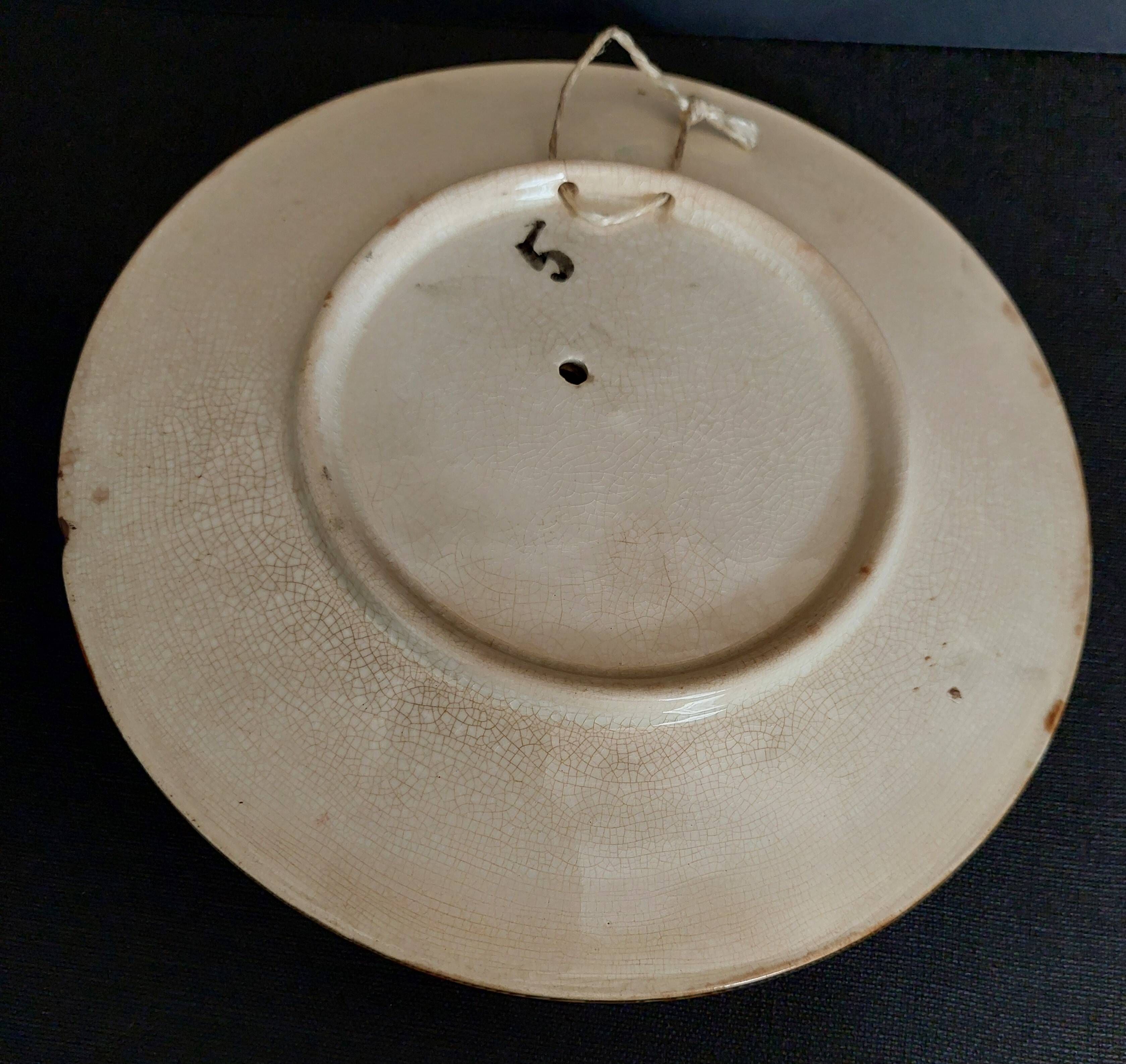 Barbotine plate pear in relief late 19th early 20th century