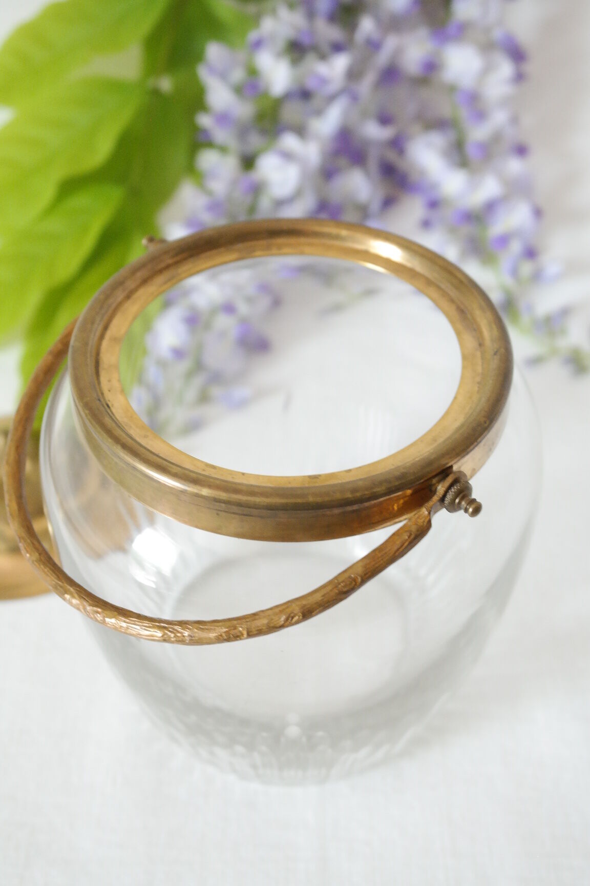 Old glass and brass cookie bucket
