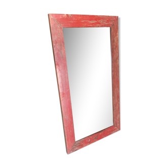 Old tek mirror with its original red patina 76 x 122 cm