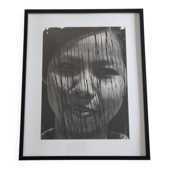 Vintage black and white photography, portrait, original framed print 42x52 cm.