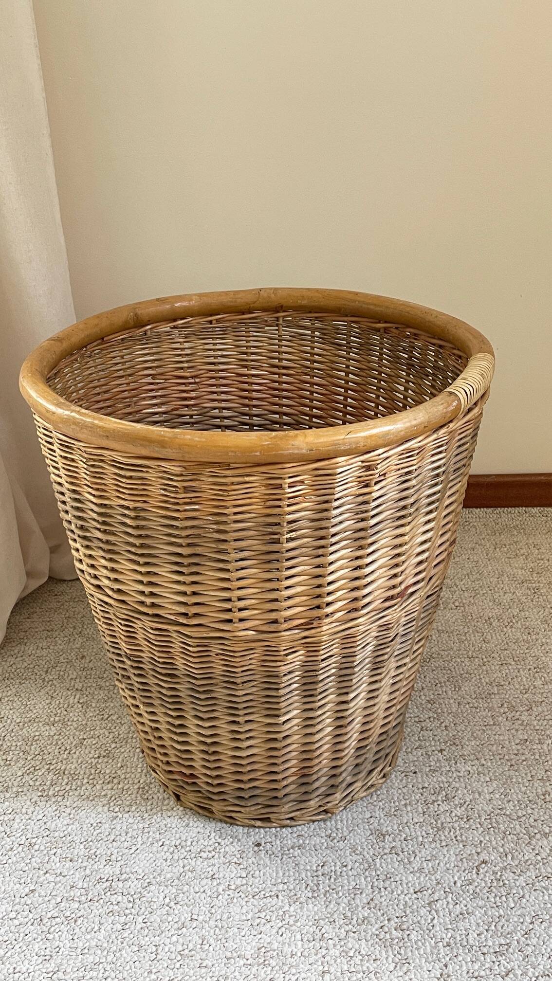 Large VINTAGE WICKER BASKET Wood