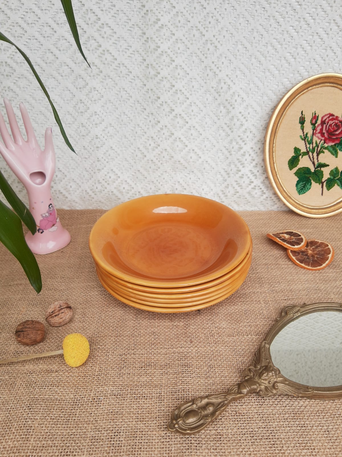 Set of 6 hollow plates Longchamp France mustard - vintage