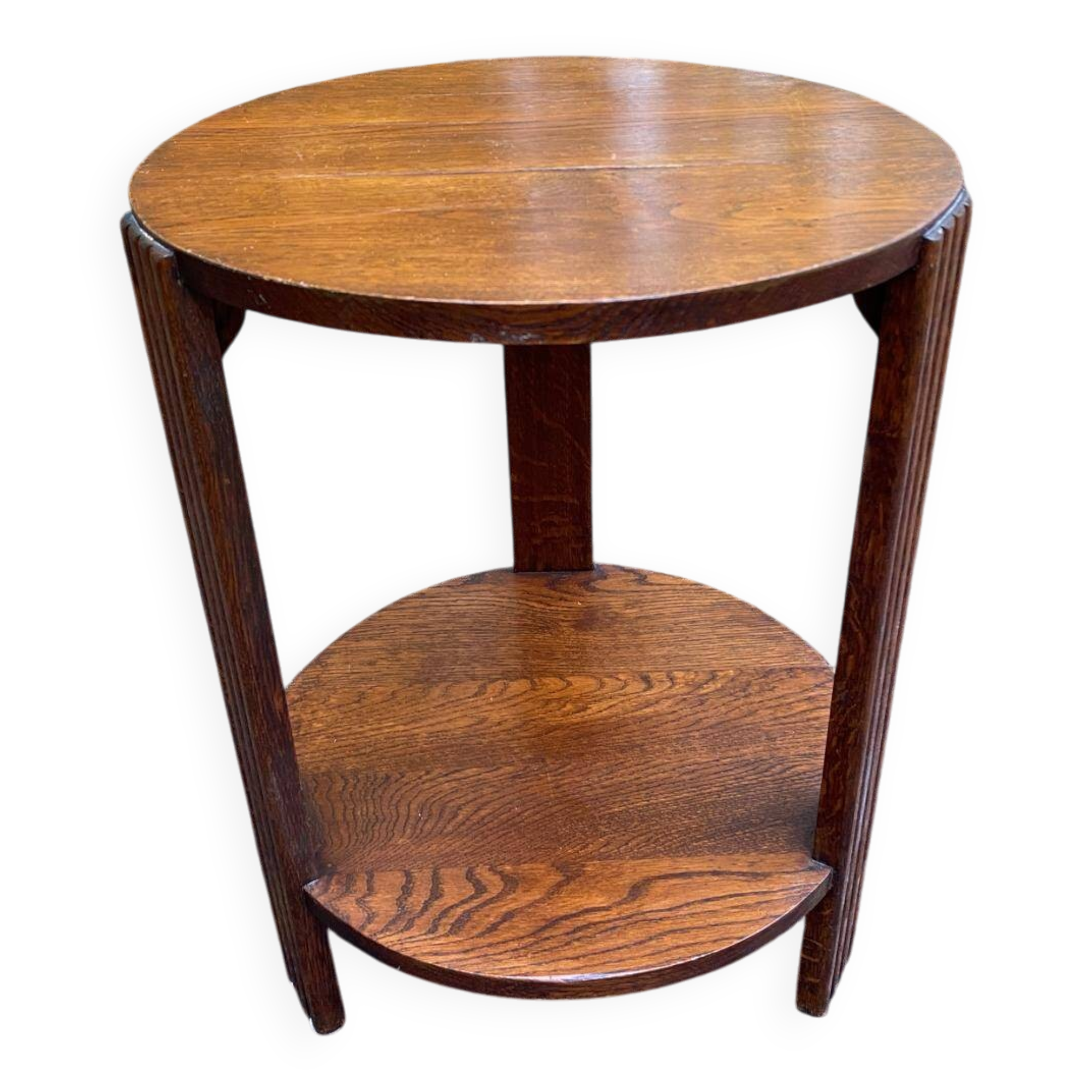 Table d'appoint ronde art déco en chêne massif 1950