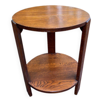 Table d'appoint ronde art déco en chêne massif 1950
