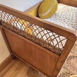 Vintage rattan and wood baby bed