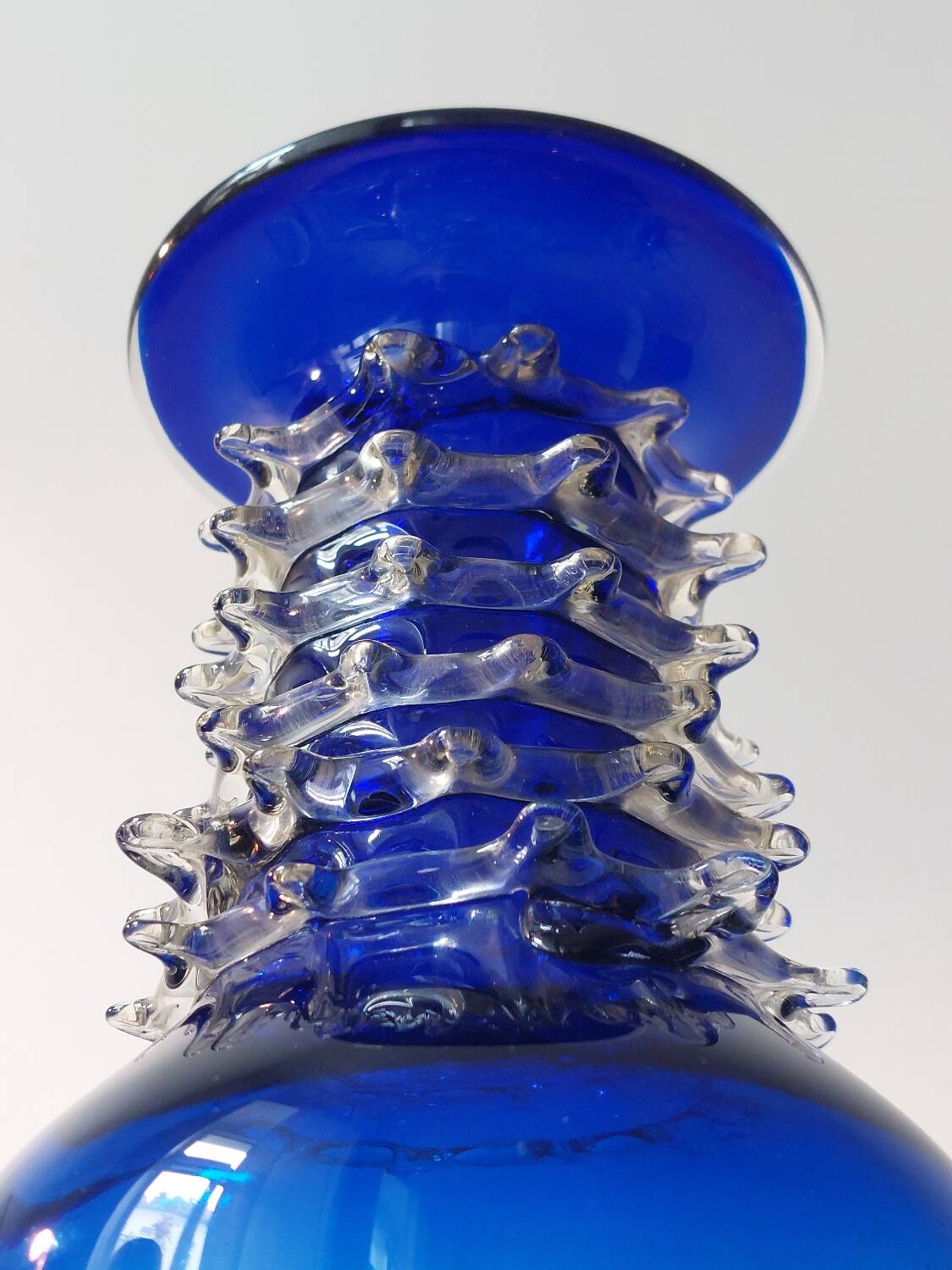 Vintage blue handmade glass vase Lwiw Ukraine