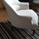 Fauteuil crapaud ancien en toile de chanvre lavée