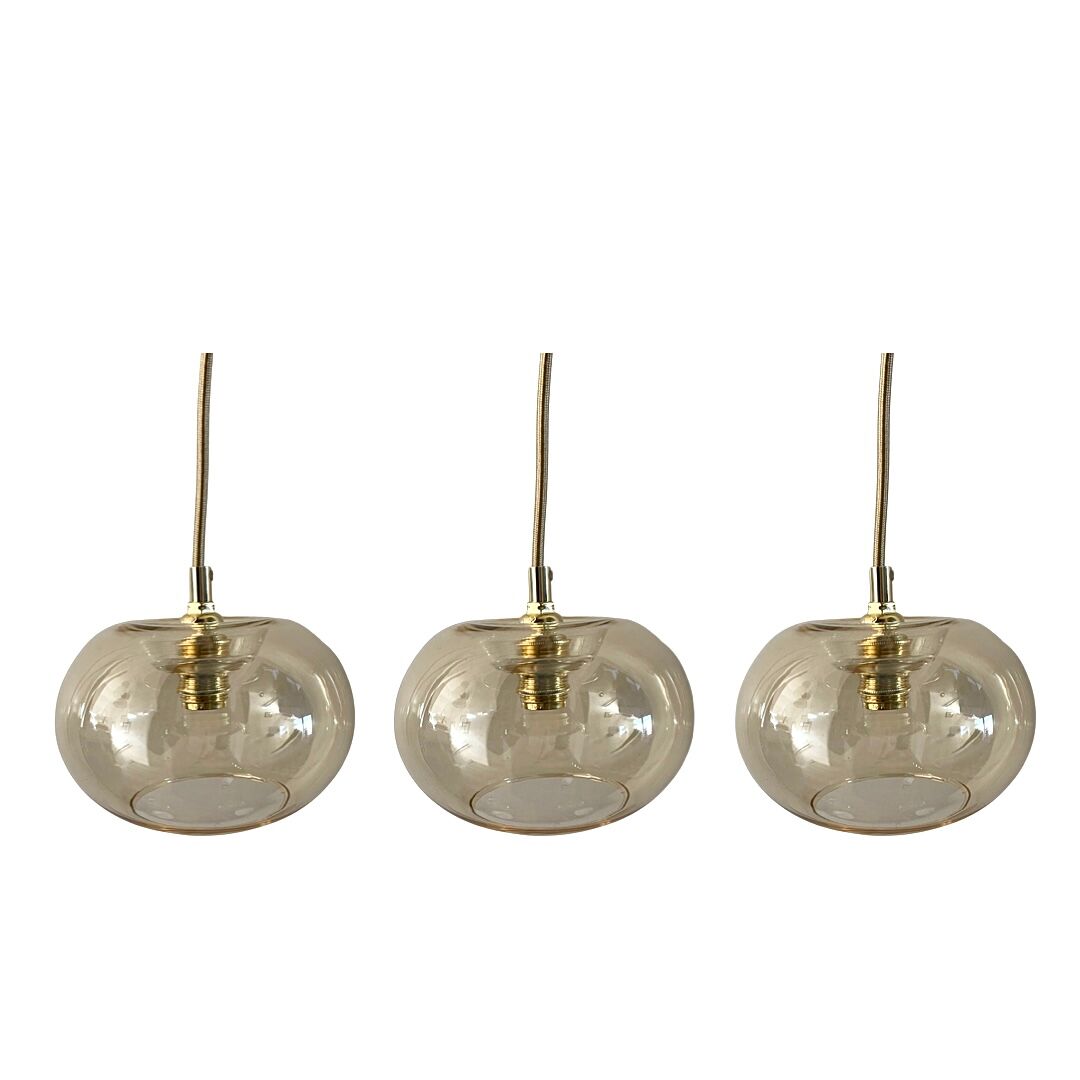 Set of three glass hanging lamps