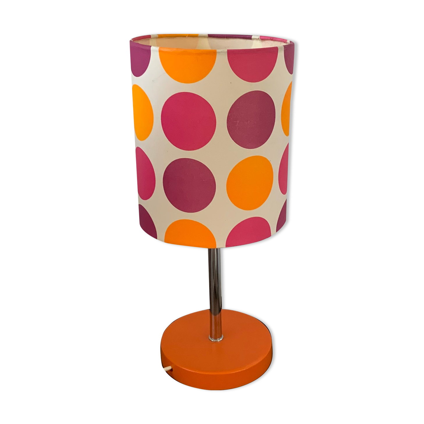 Orange chrome lamp - typical polka dot lampshade of the 1970s