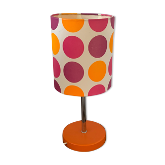 Lampe orange chrome - abat jour à pois typique des années 1970