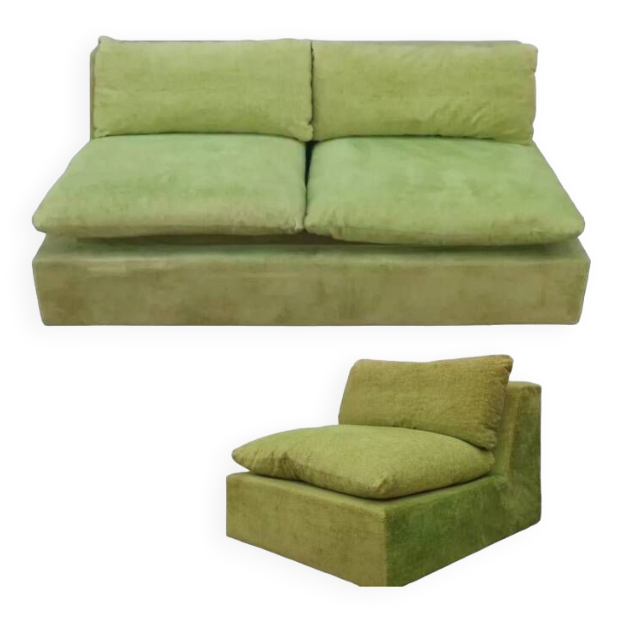 70s fireside chair and sofa duo