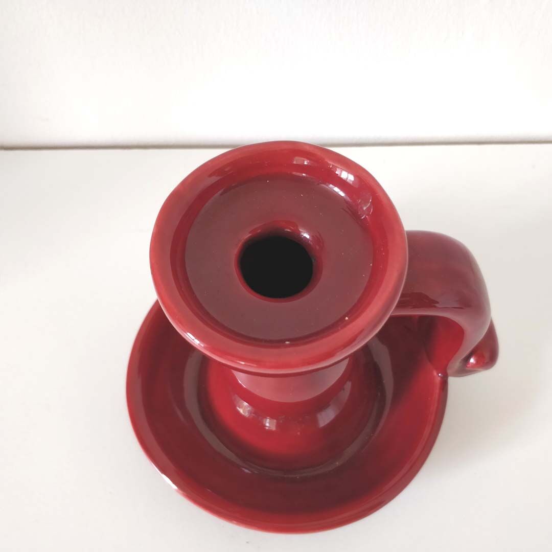 Red Art Deco ceramic candle holder