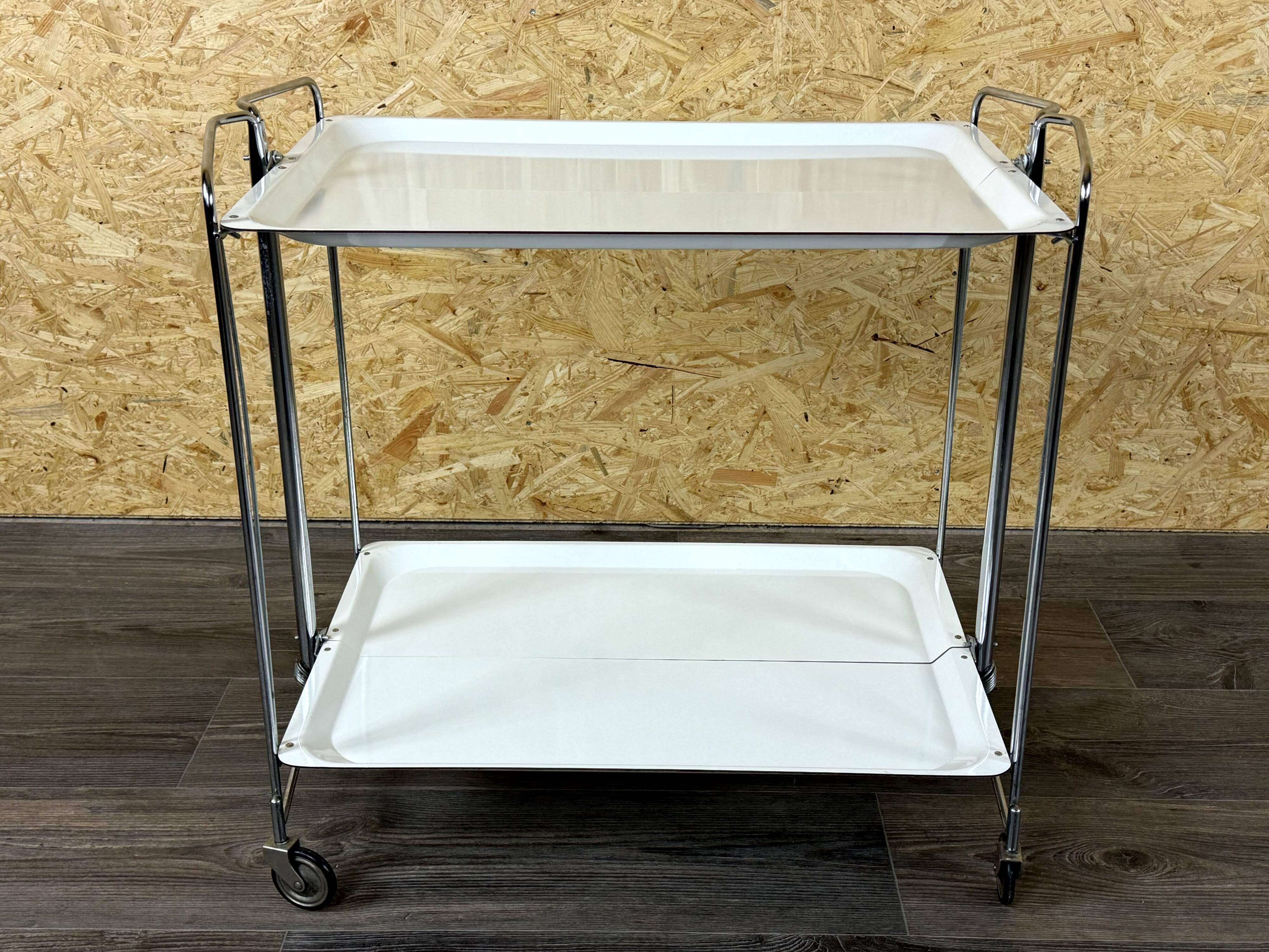 1960s 1970s Serving Cart Dinette Side Table Space Age Design Chrome White
