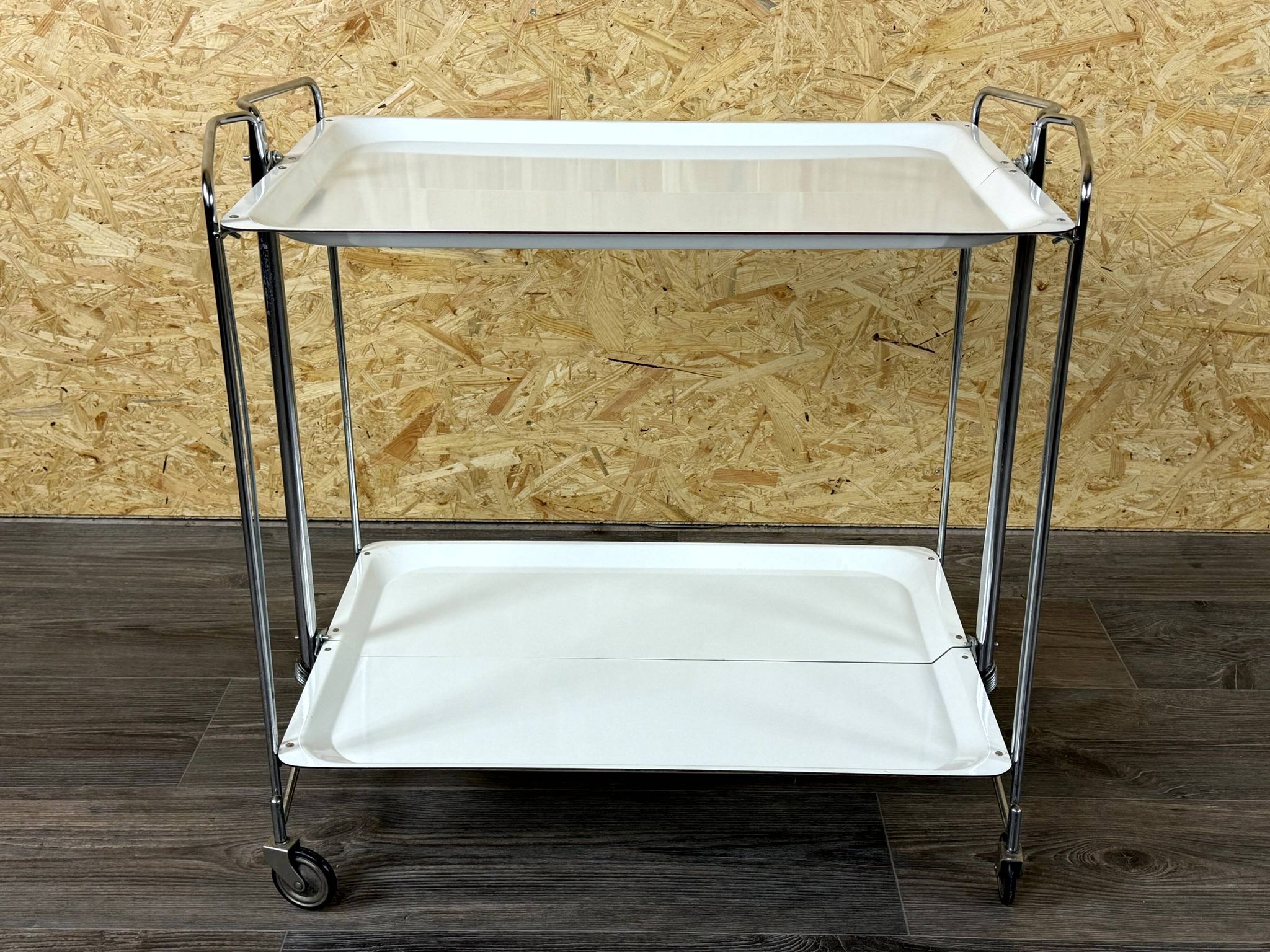 1960s 1970s Serving Cart Dinette Side Table Space Age Design Chrome White