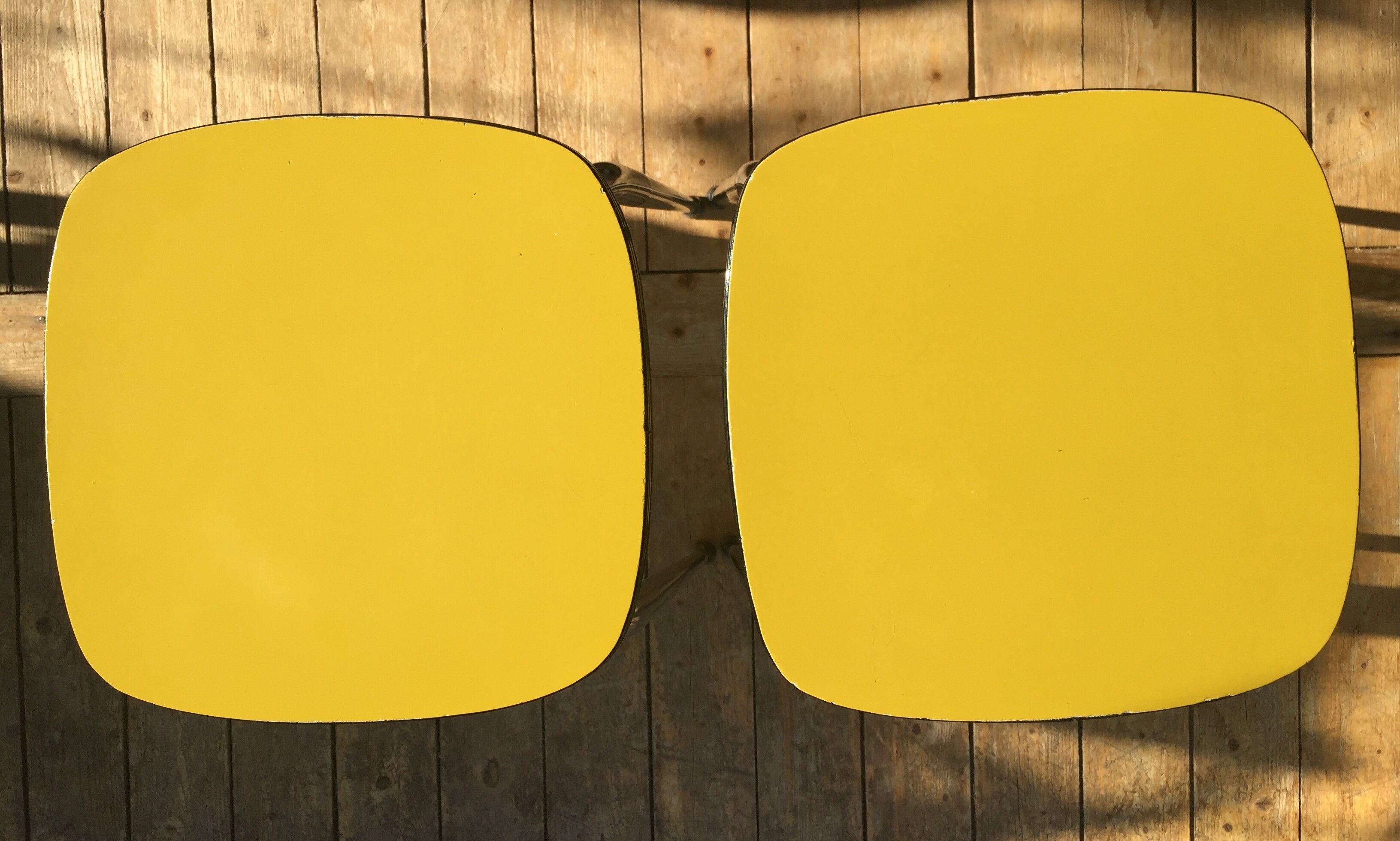 Duo of vintage formica mustard yellow stools