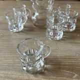 Glass bottle in relief cluster shape + 6 small glasses new