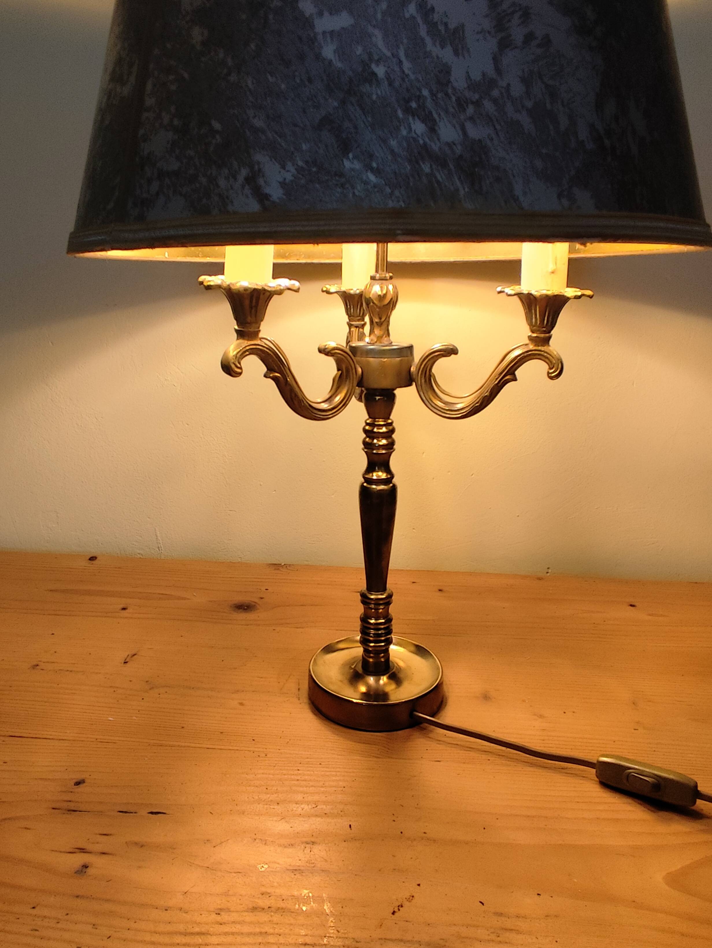 brass three-light bouillotte lamp, desk lamp