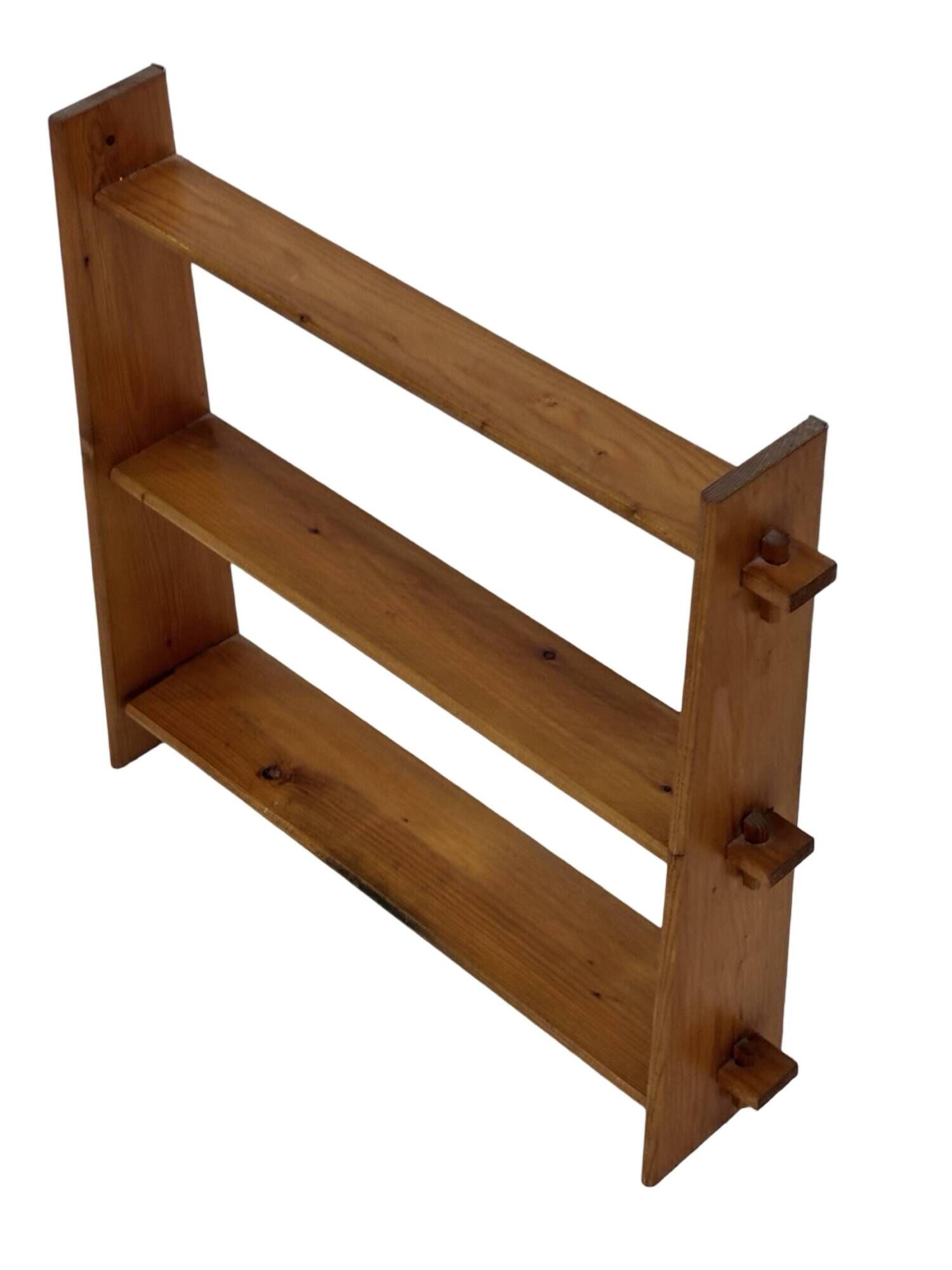 Vintage wooden wall shelve rack bookshelf in pinewood minimalist design