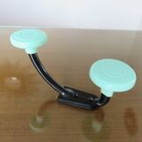 Wall coat rack, typical 1970 coat hook, practical green and black