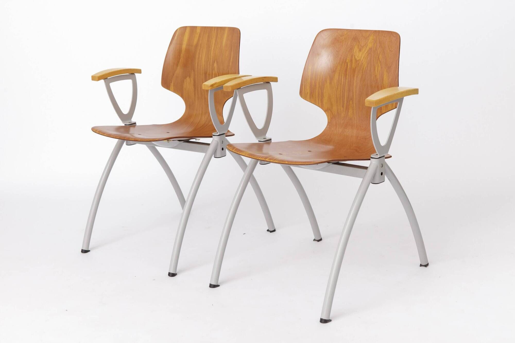Set of 4 Vintage Pagholz Stackable Chairs, Industrial Dining Chairs, German