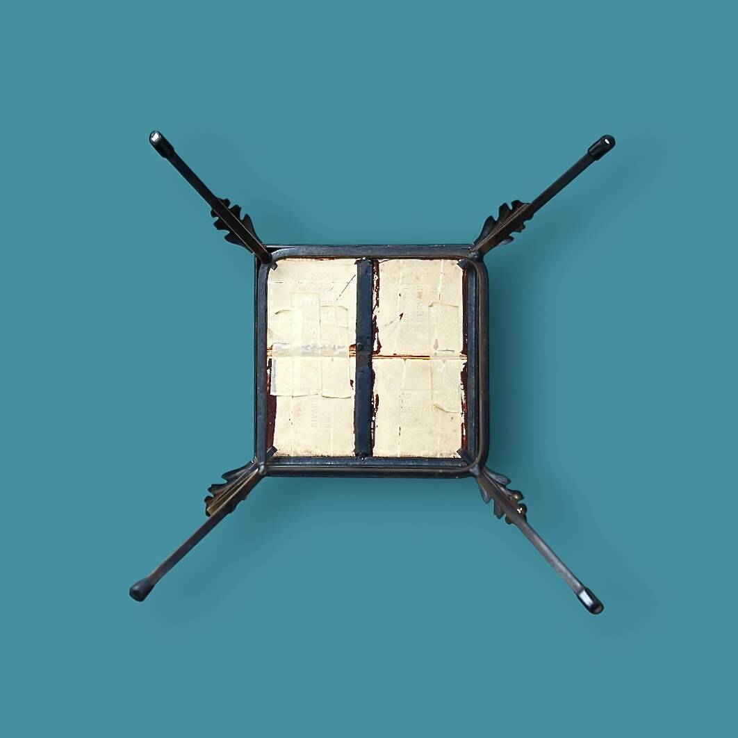 Vintage side table in wrought iron & ceramic – 1960s