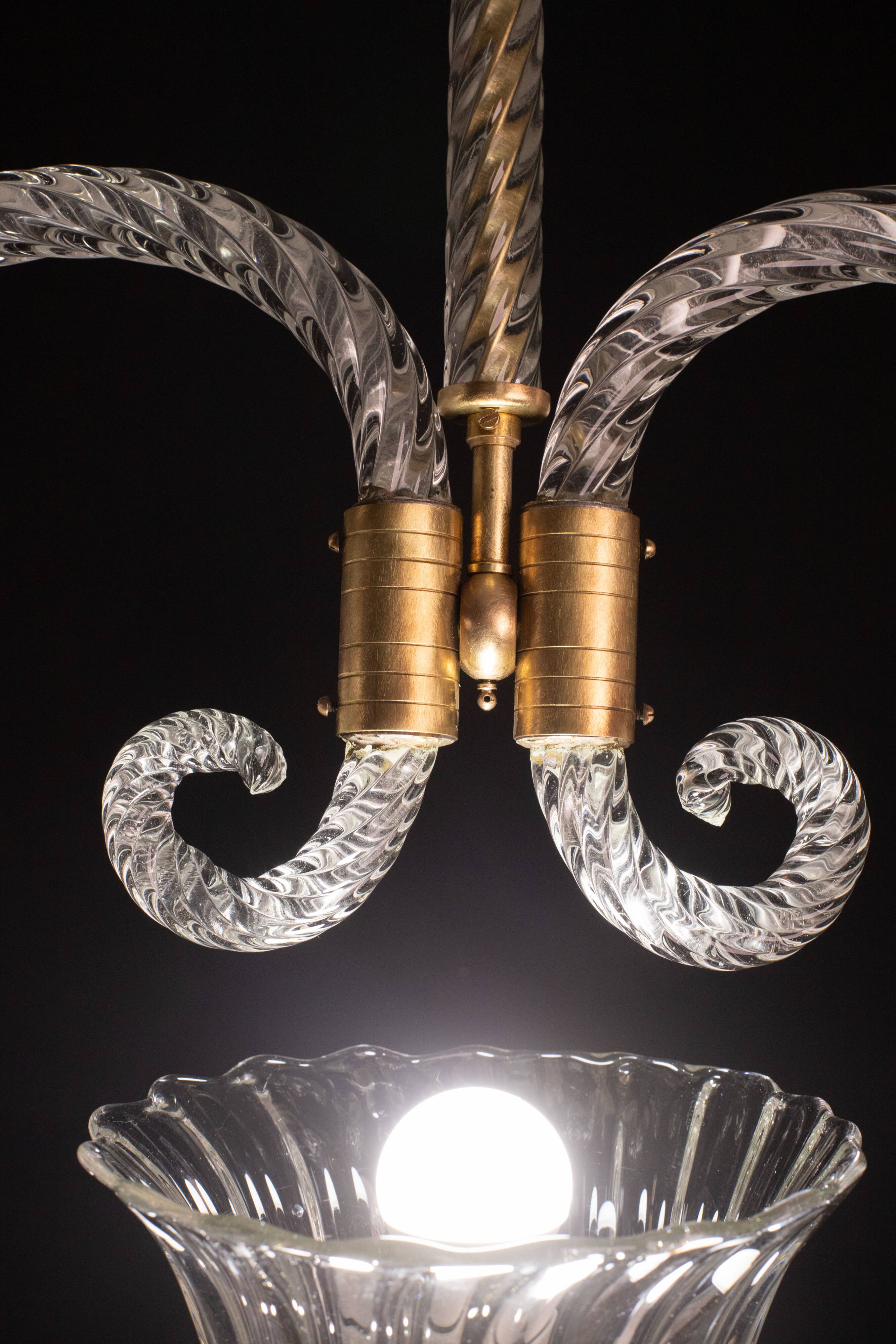 Lustre suspendu en forme de cœur art déco par barovier e toso, années 1940