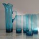Vintage blue glass water service – carafe + 6 glasses