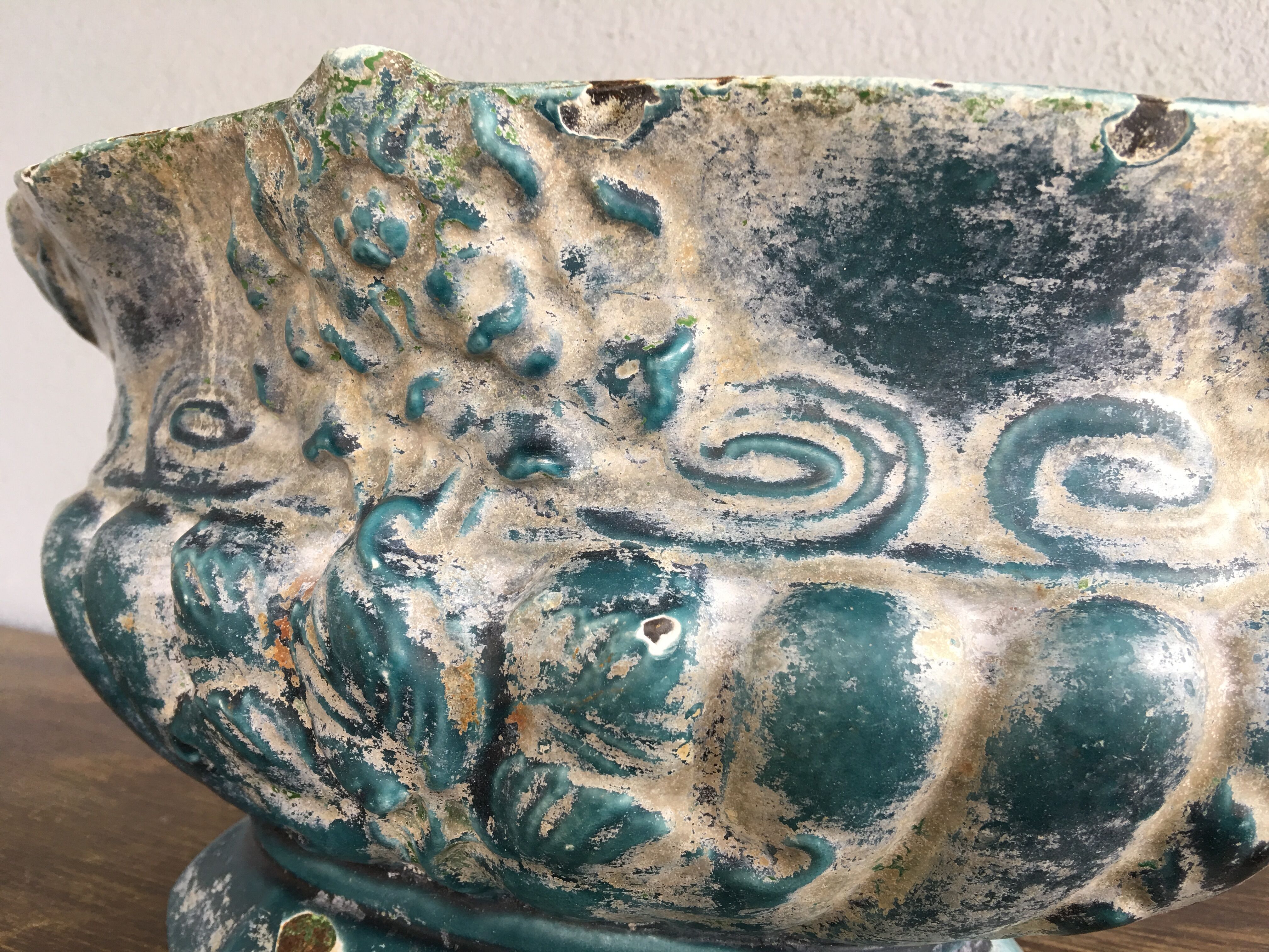 Planter blue enamelled cast late XIX early XX