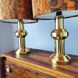 Pair of large vintage 1970s brass living room lamps