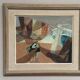 Original Swedish Oil on Panel – “Figure with Boats” by Nils Öst (1908–1982)