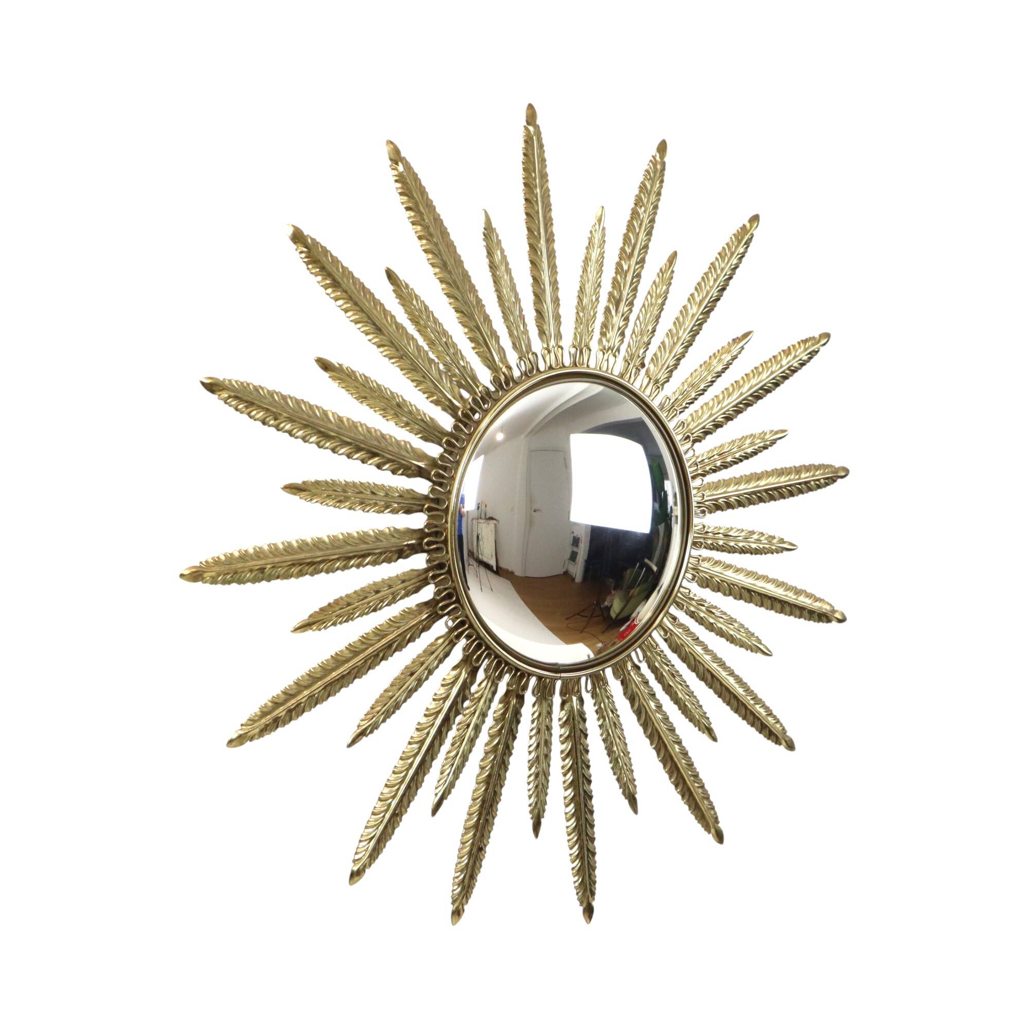 Mid Century Copper Plated Metal Sun Mirror Deknudt Convex 55cm