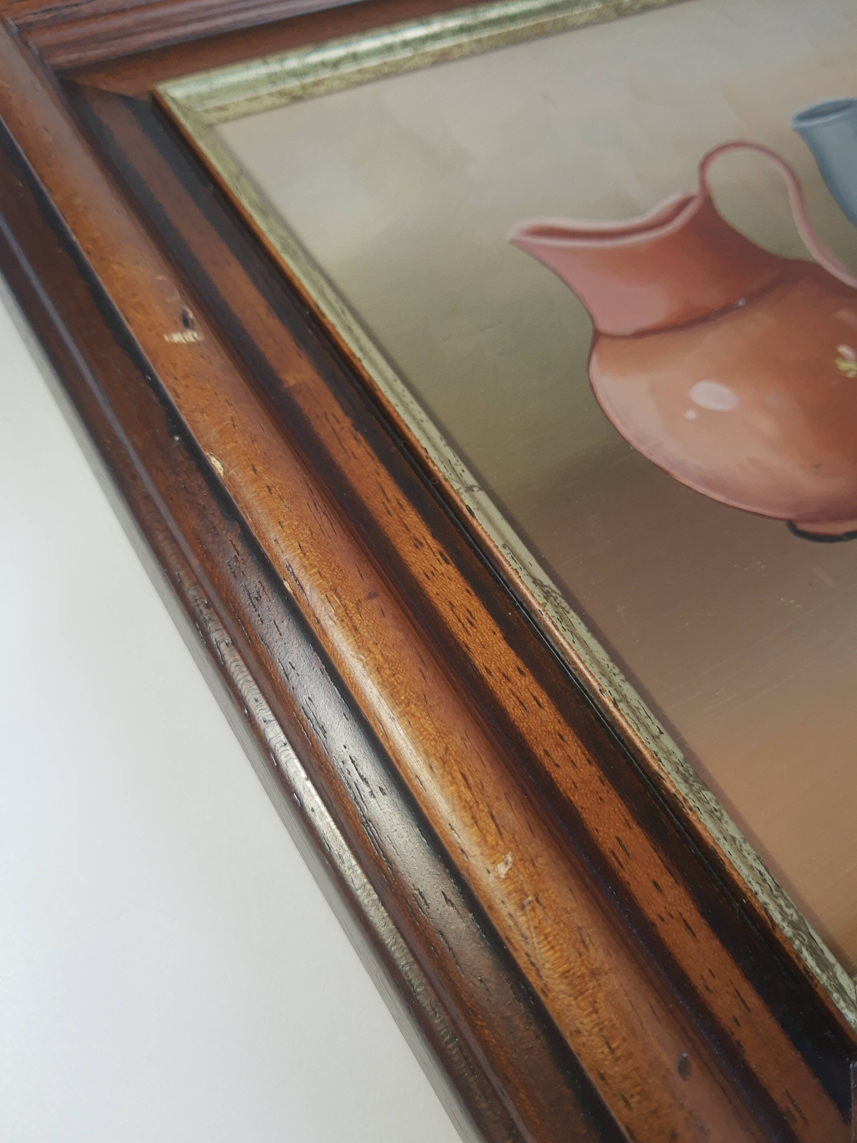 Still life painting frame signed vintage