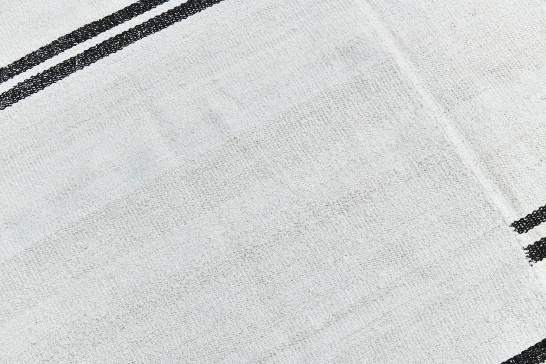 %100 Wool Beige & Black Striped Vintage Kilim Rug, 309x366 Cm