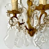 Pair of bronze wall lights and crystal pendants