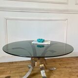 Round smoked glass coffee table from the 70s