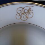 12 porcelain hollow plates of Limoges gold fillet and monogram