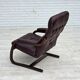 1970s, Scandinavian armchair, brown furniture leather, bent wood.