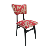 Chaise papillon du milieu du siècle, tissu jacquard rouge beige, bois noir, Europe, années 1960