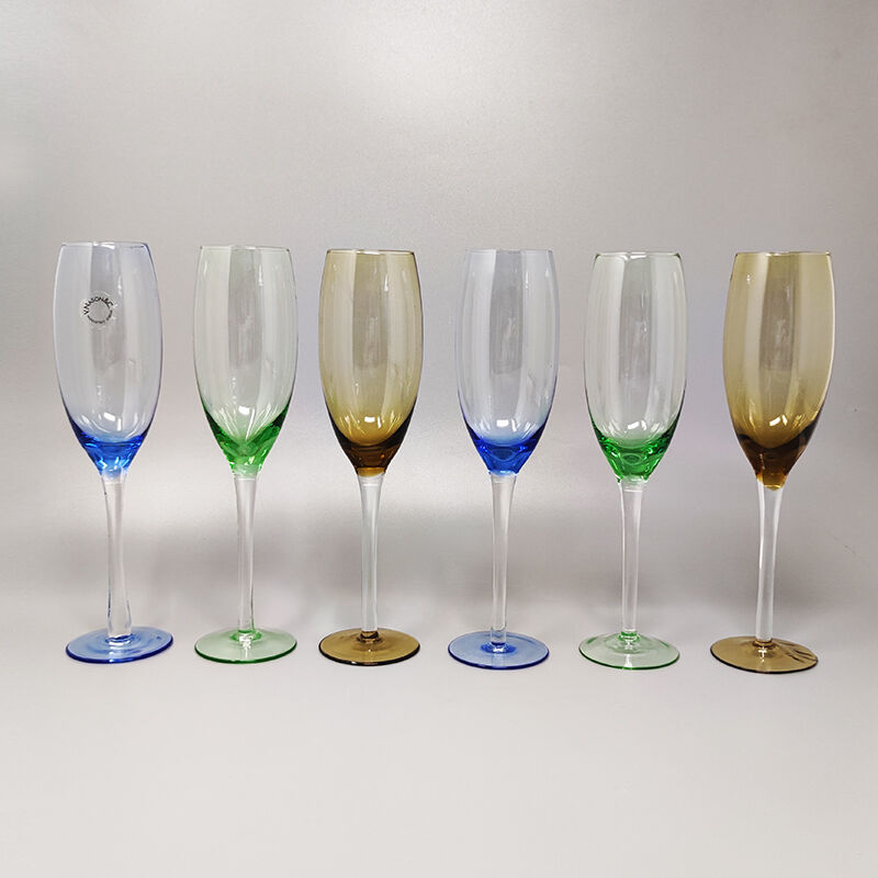 1970s Astonishing Set of Six Murano Glasses by Nason. Made in Italy