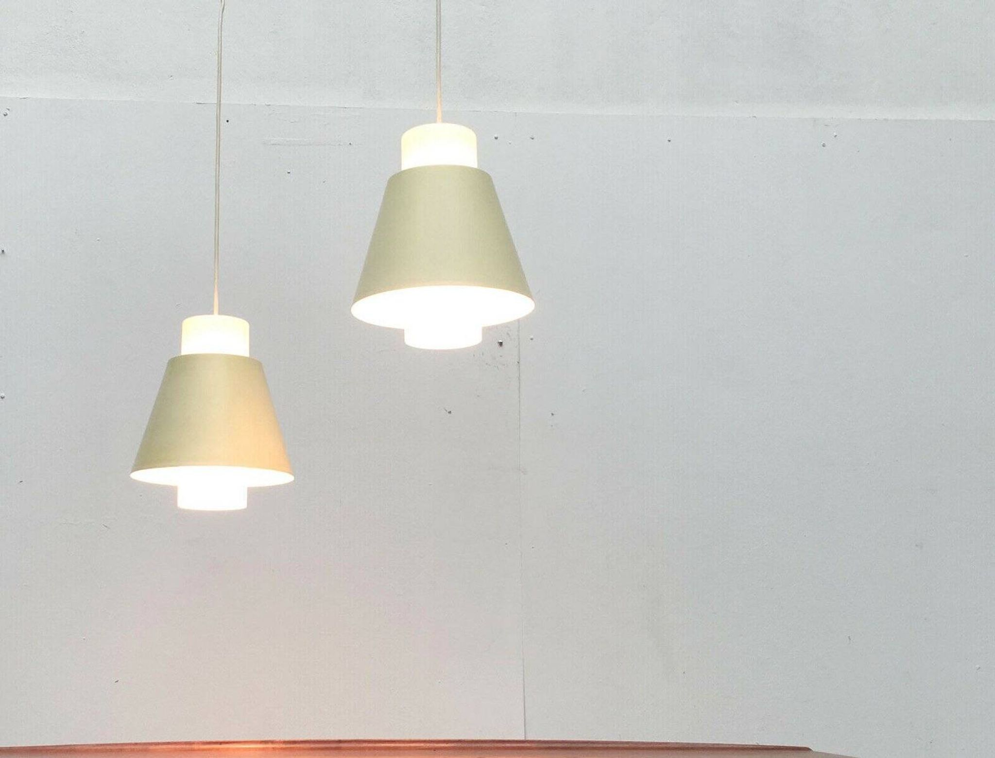 Glass and metal suspensions from the Mid-Century period, set of 2.