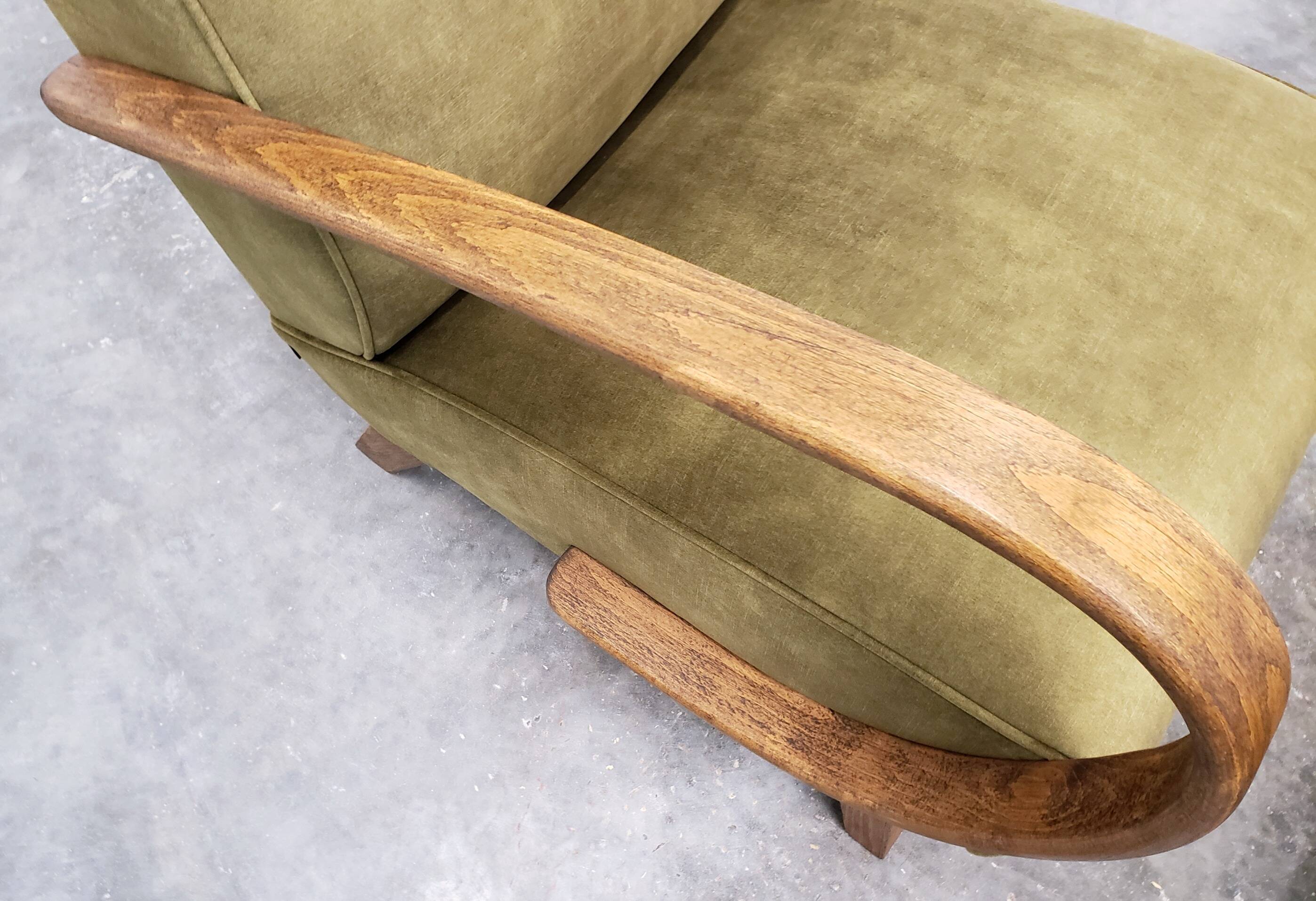 1930 Jindrich Halabala Bentwood Armchair in Forest Green Velvet