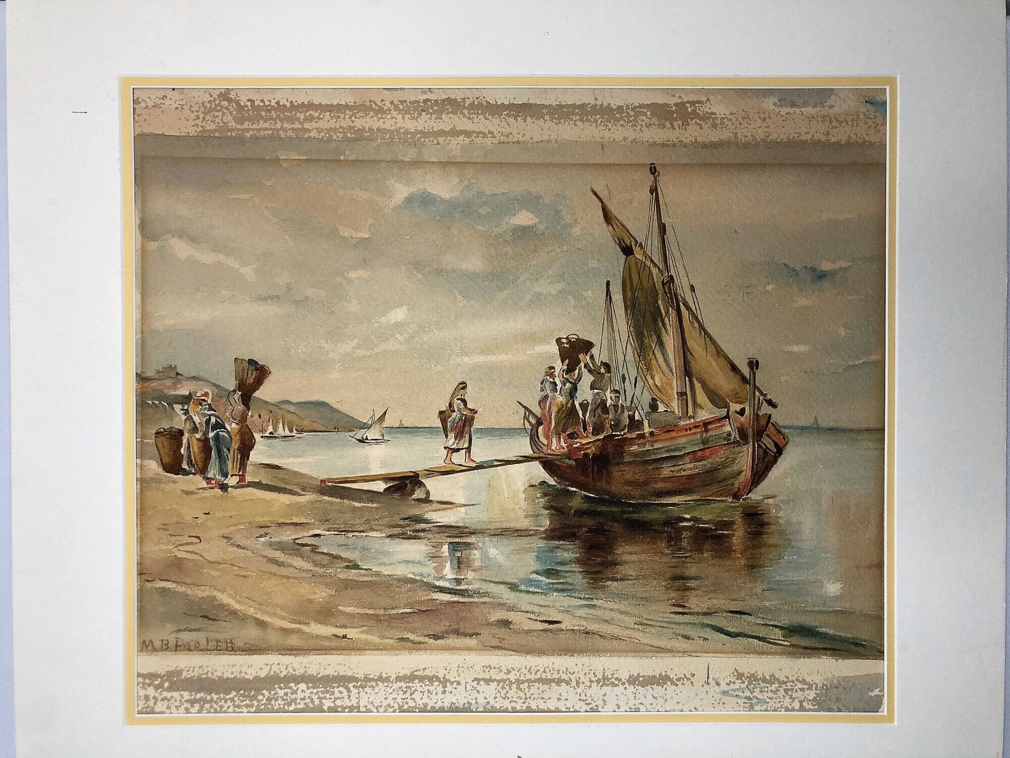 2201039 Watercolor Return from fishing in Portugal signed early twentieth century