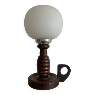 Scandinavian lamp in wood and opaline